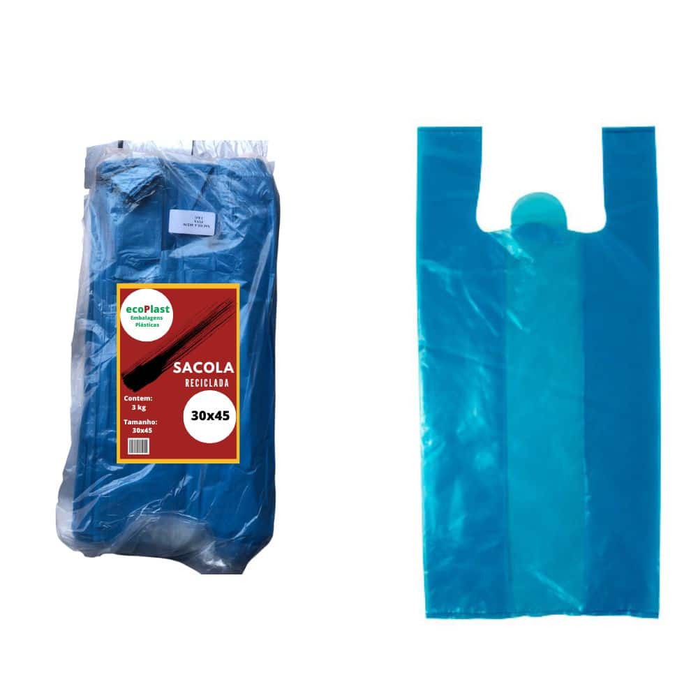 SACOLA RECICLADA AZUL 30X45 3 KG ECOPLAST Brasão Embalagens